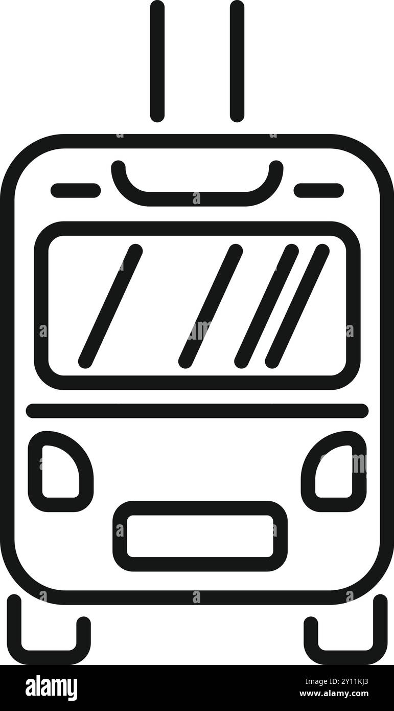 Simple line drawing of the front of an electric bus driving on a white