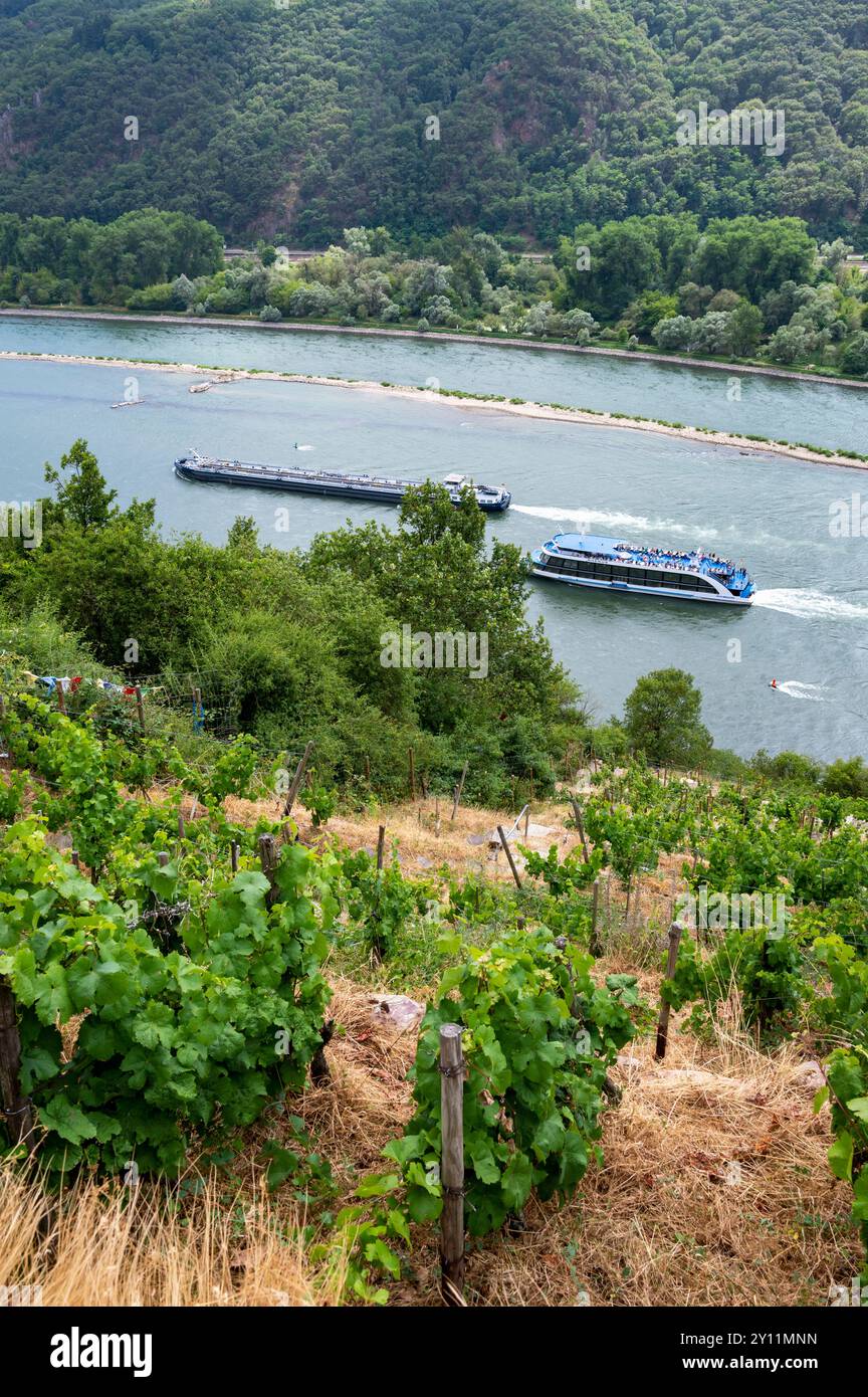 Germany, Hesse, Rheingau, Rheingau-Taunus-Kreis, Niederwald, Upper Middle Rhine Valley, Rüdesheim am Rhein, Binger Loch Stock Photo