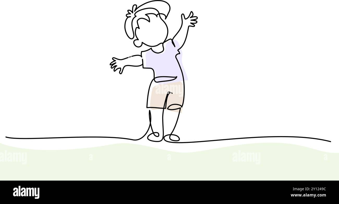 Little cute boy standing. Continuous one line drawing Stock Vector ...