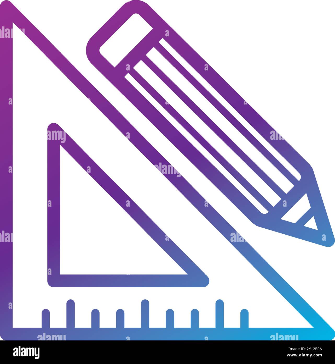 Gradient triangle and pencil icon in purple and blue Vector Stock Vector