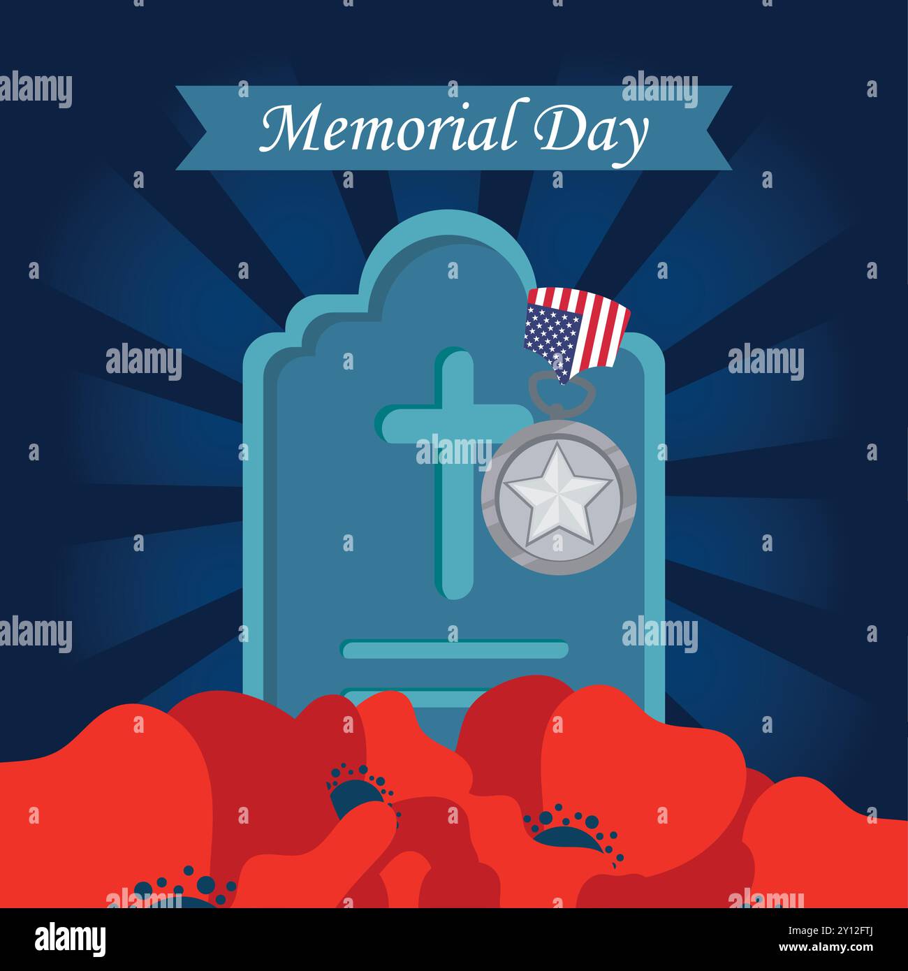Memorial Day tombstone with medal and poppies Vector Stock Vector Image ...