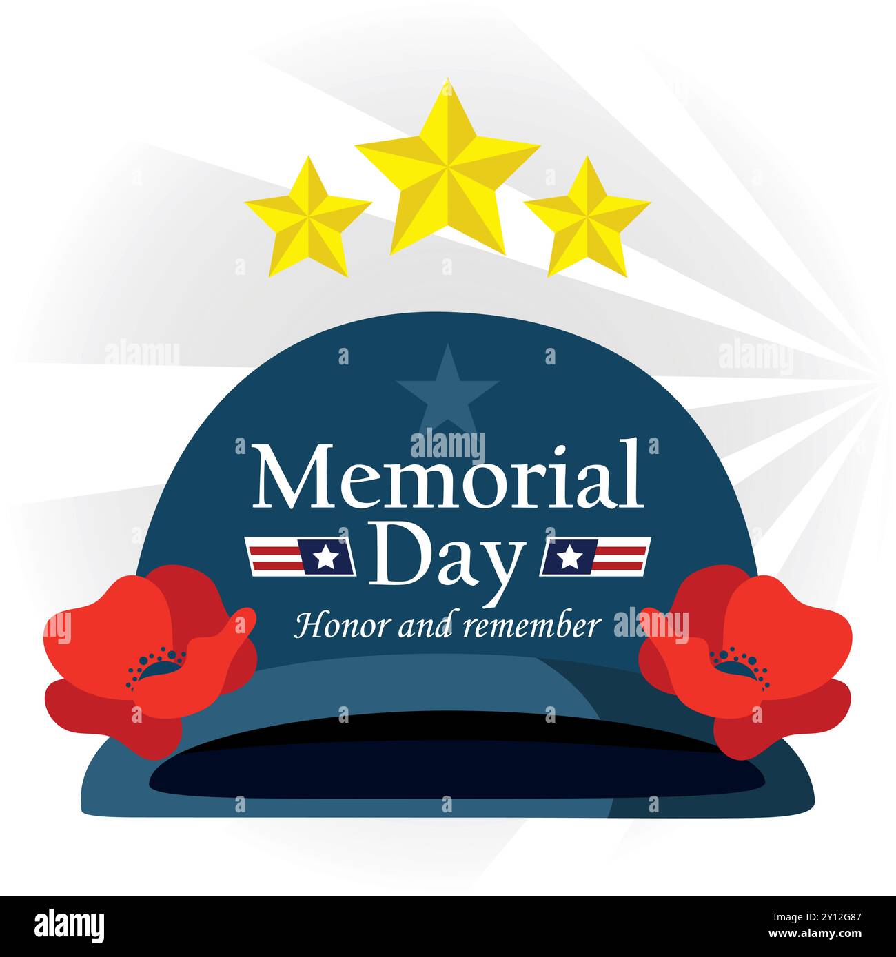 Memorial Day helmet with stars and poppies in flat design Vector Stock ...