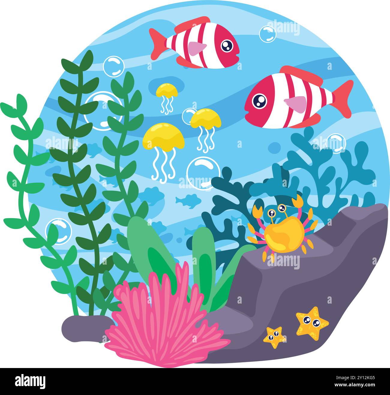 Cute fish with sea creatures in ocean scene Vector Stock Vector Image ...