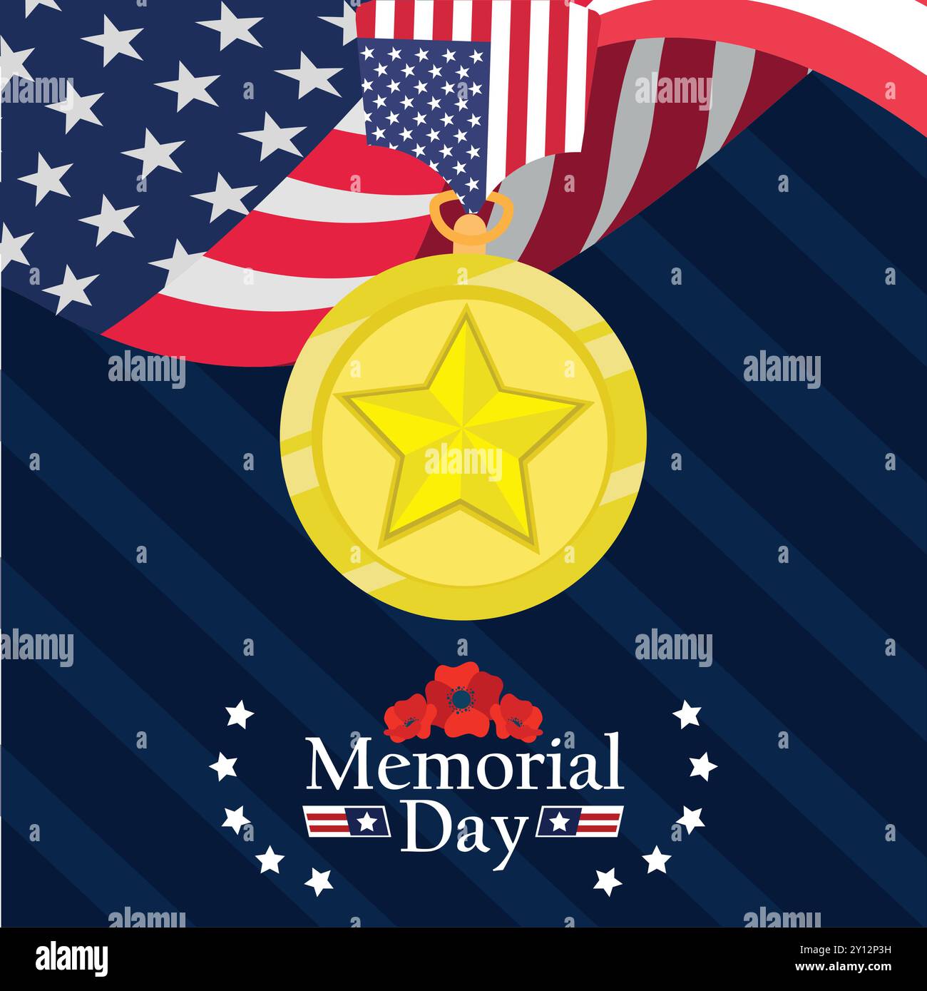 Memorial Day medal with American flag and stars Vector Stock Vector ...