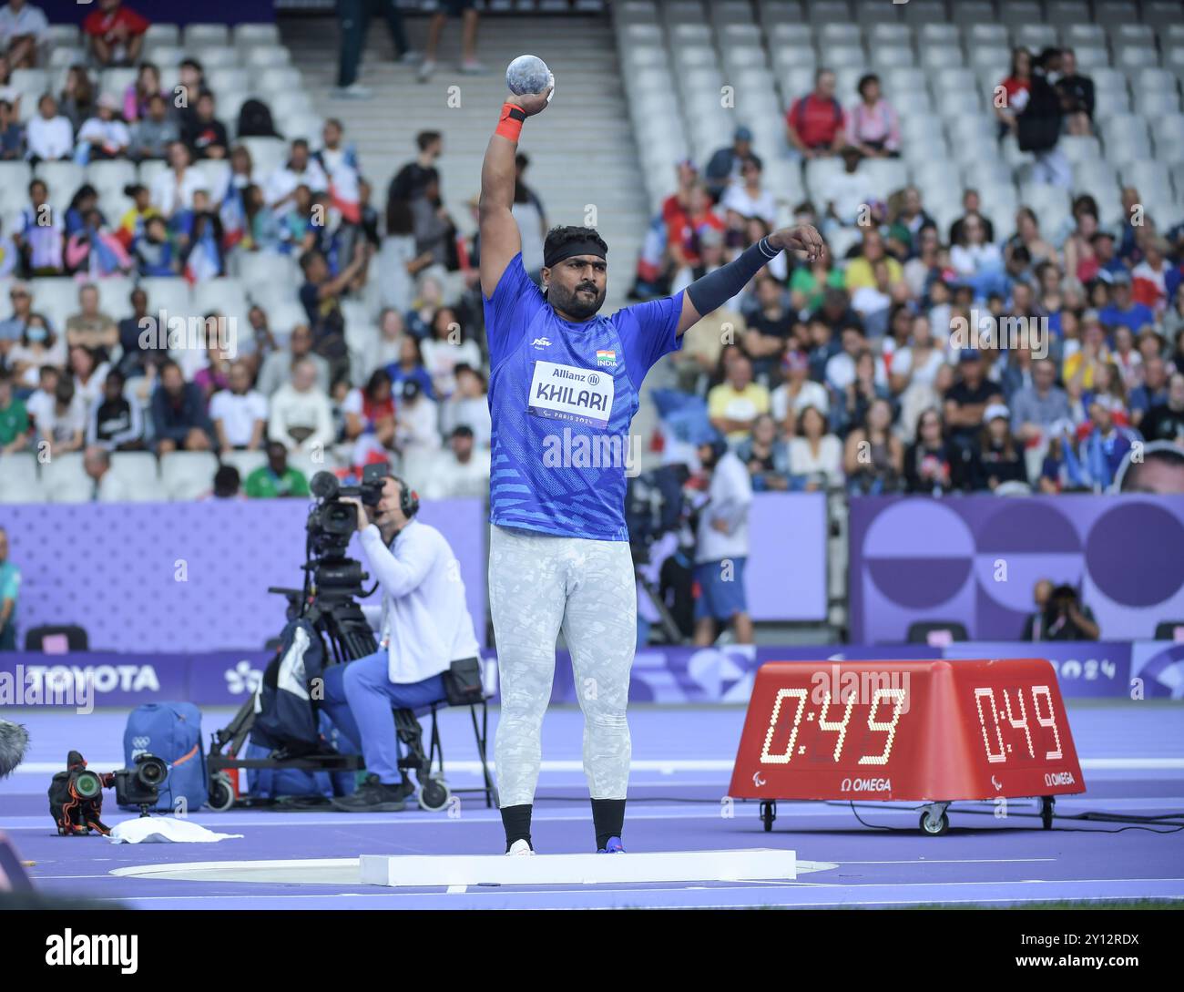 Sachin Sarjerao Khilari of India competing in the men’s F46 shot put