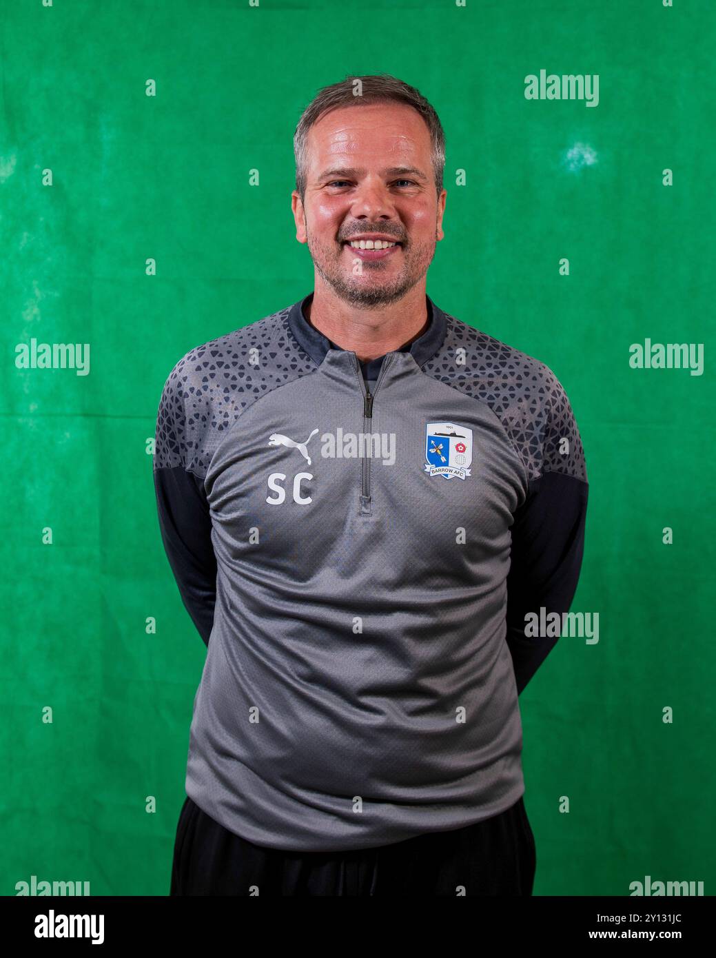 Barrow manager Stephen Clemence during the Barrow AFC Photocall at Holker Street, Barrow-in-Furness on Wednesday 4th September 2024. (Photo: Ian Allington | MI News) Credit: MI News & Sport /Alamy Live News Stock Photo