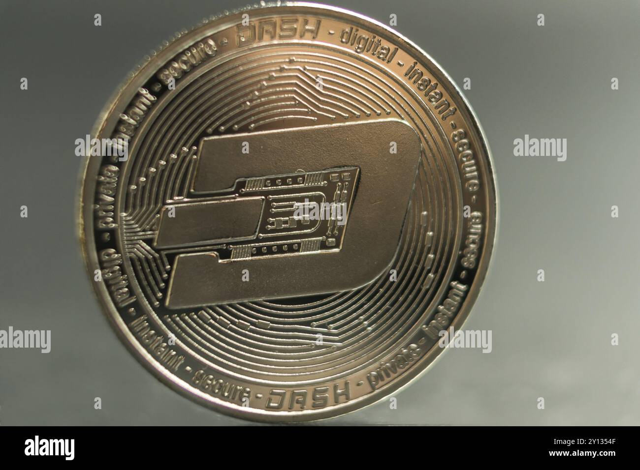 Dash. Crypto currency silver coin, Macro shot of Dash coin isolated on  white background, cut out Blockchain technology Stock Photo - Alamy