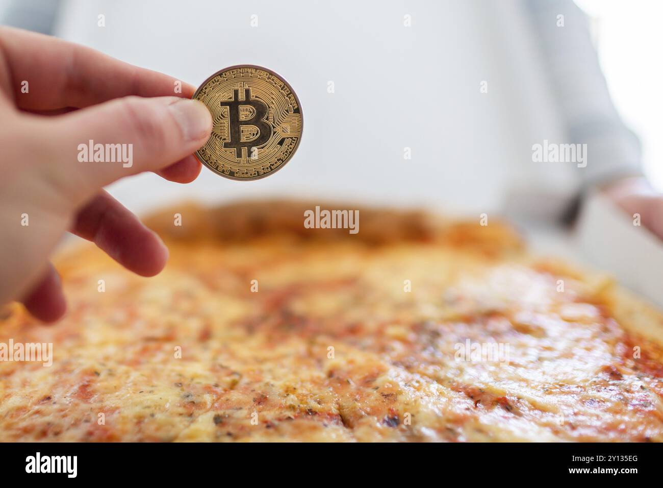 Bitcoin Pizza Day 22 May. cryptocommunity holiday. 2 pizzas for a price of  10000 Bitcoins. Pizza Index Stock Photo - Alamy