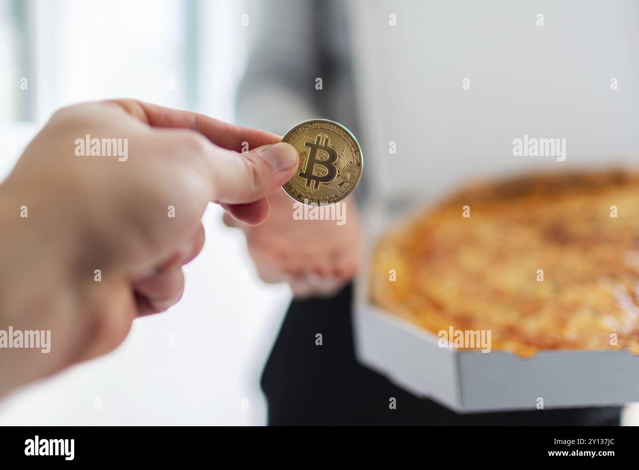 Bitcoin Pizza Day 22 May. cryptocommunity holiday. 2 pizzas for a price of  10000 Bitcoins. Pizza Index Stock Photo - Alamy
