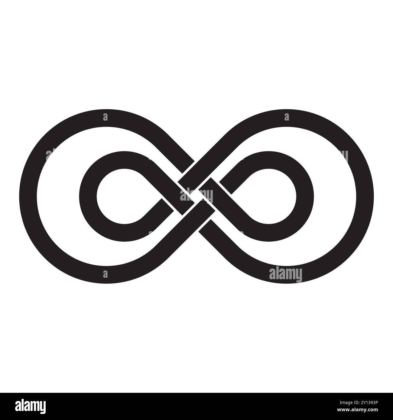 Endless loop symbol. Monochrome infinity sign. Interlocked circle motif. Vector illustration. Stock Vector