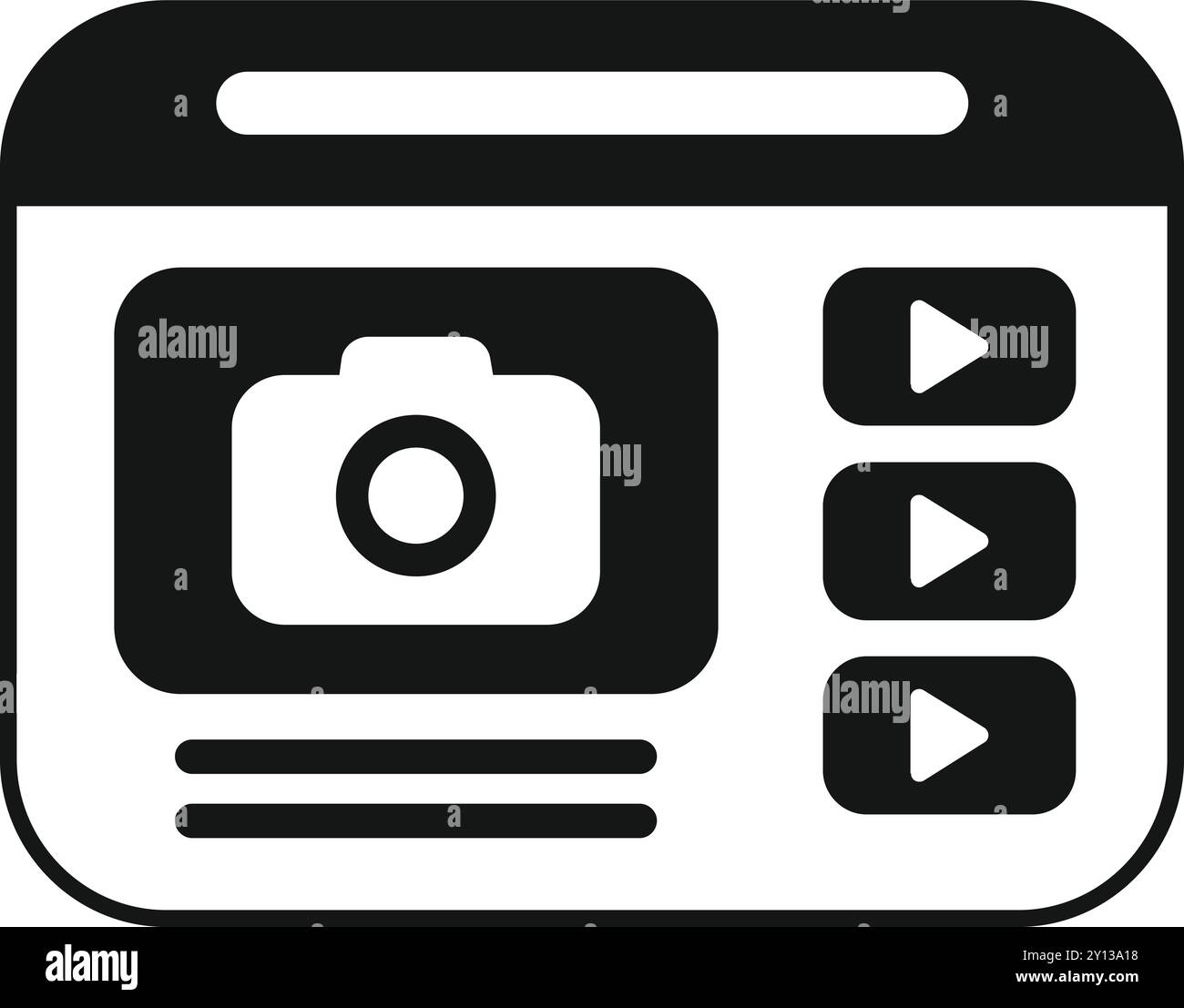 Black and white icon of a multimedia content creation app interface for ...