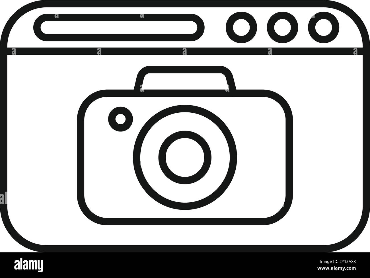 Simple line drawing representing a camera icon displayed on a website ...