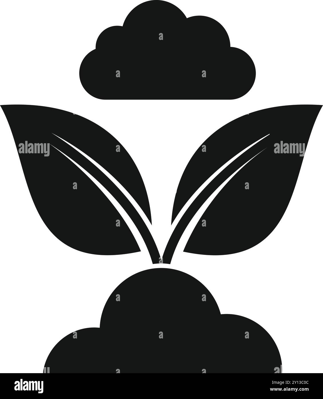 Illustration of a growing plant with two leaves icon simple black style ...