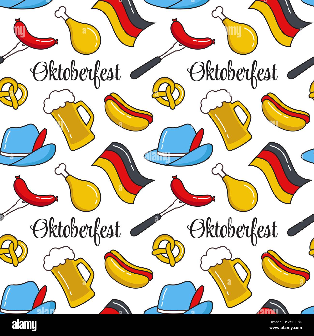 Festive Oktoberfest Seamless Pattern Design with Flat Cartoon ...