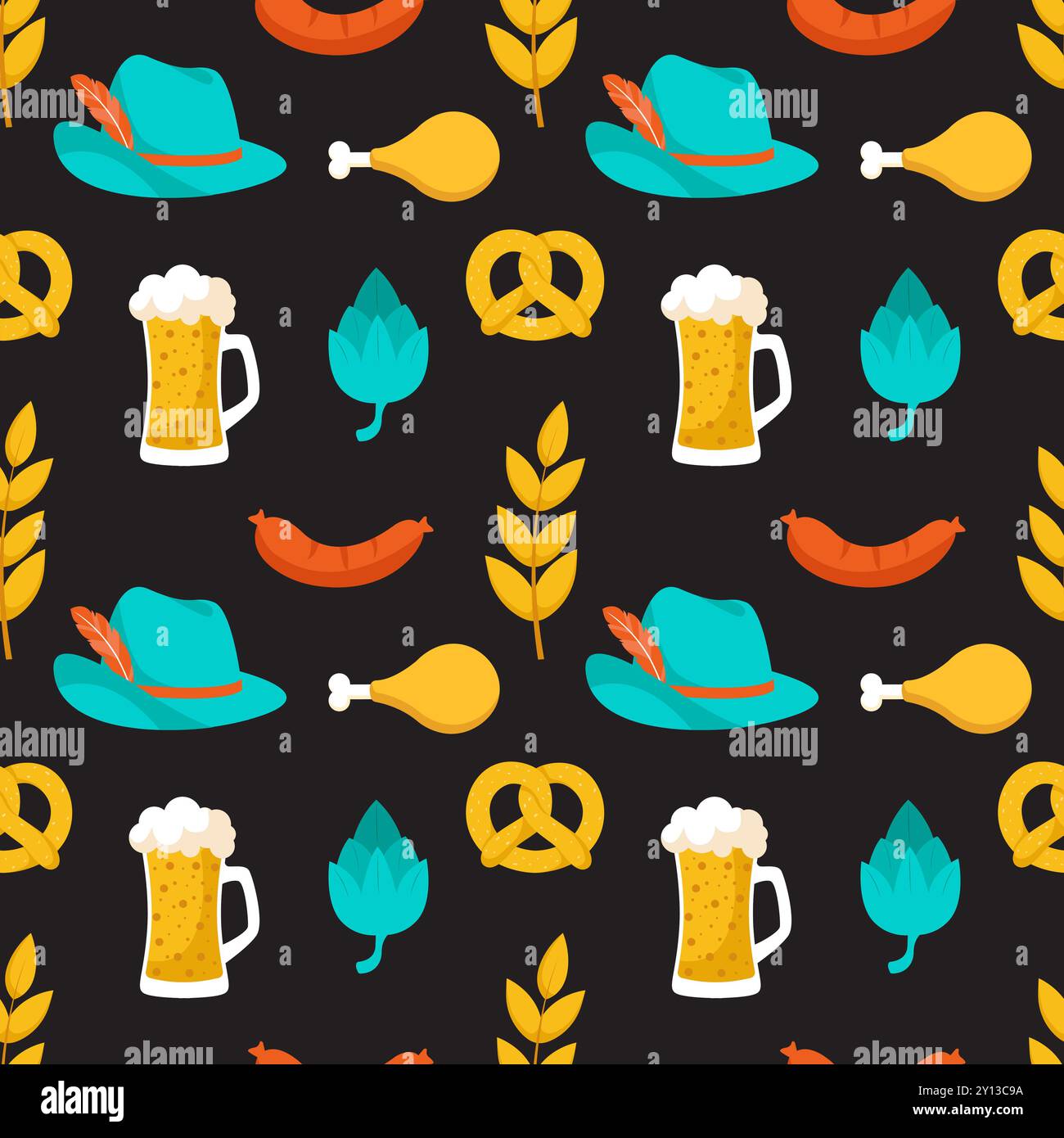 Festive Oktoberfest Seamless Pattern Design with Flat Cartoon ...