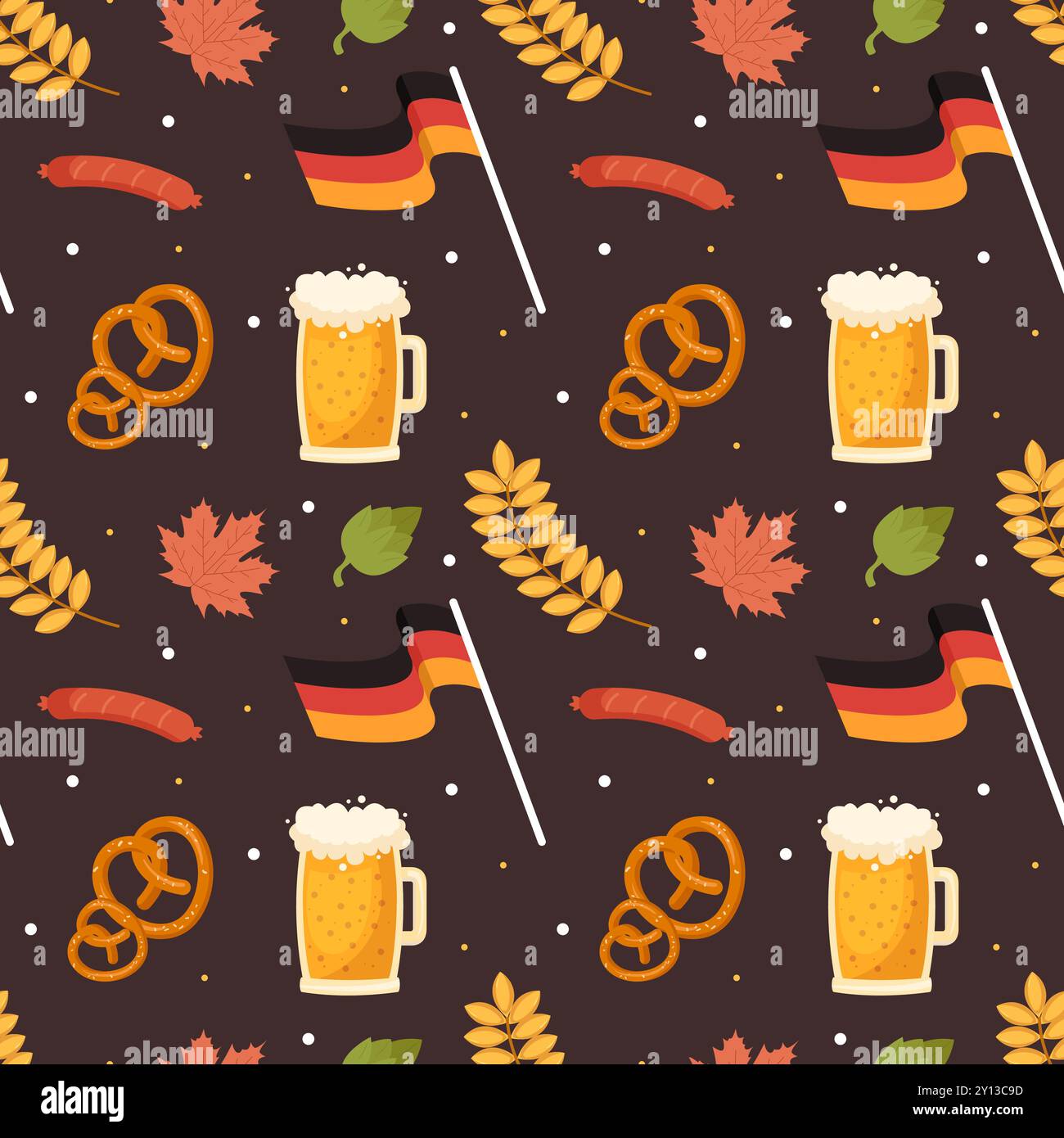 Festive Oktoberfest Seamless Pattern Design with Flat Cartoon ...