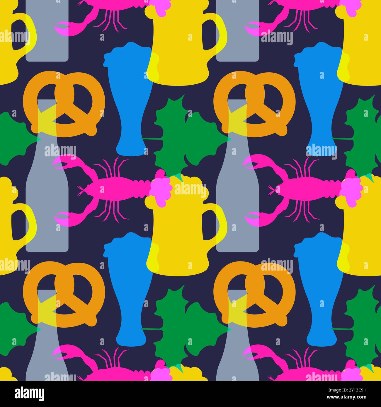 Festive Oktoberfest Seamless Pattern Design with Flat Cartoon ...