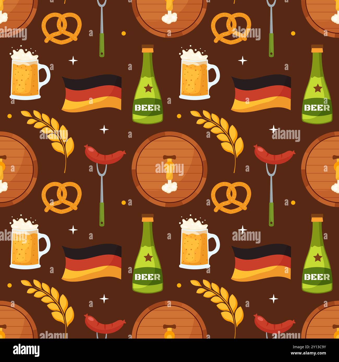 Festive Oktoberfest Seamless Pattern Design with Flat Cartoon ...