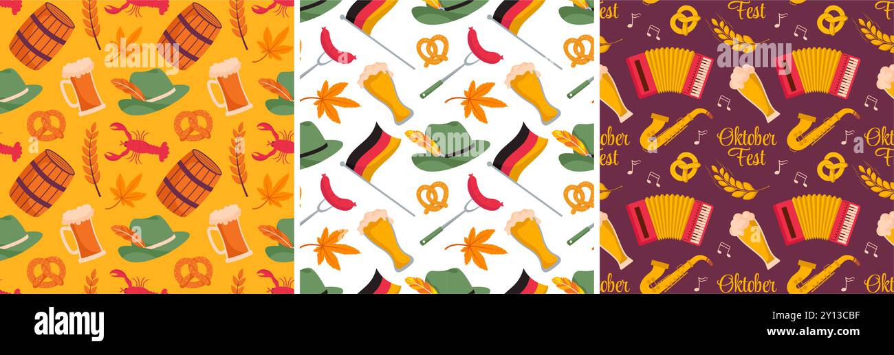 Festive Oktoberfest Seamless Pattern Design with Flat Cartoon ...