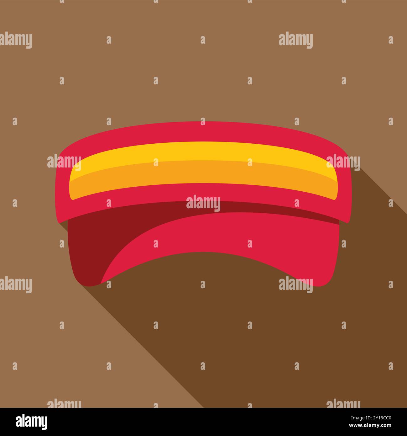 Red and yellow sun visor casting a long shadow on a brown background Stock Vector