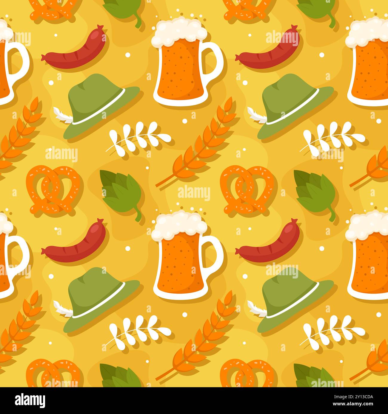 Festive Oktoberfest Seamless Pattern Design with Flat Cartoon ...