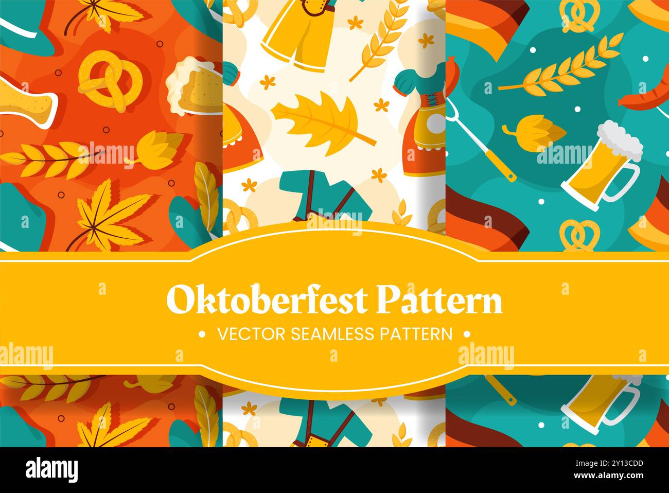 Festive Oktoberfest Seamless Pattern Design with Flat Cartoon ...