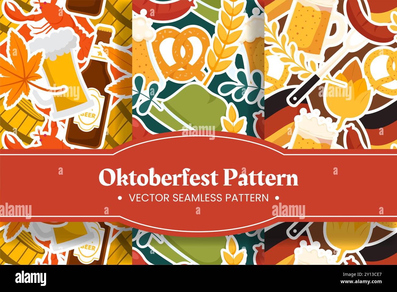 Festive Oktoberfest Seamless Pattern Design with Flat Cartoon ...