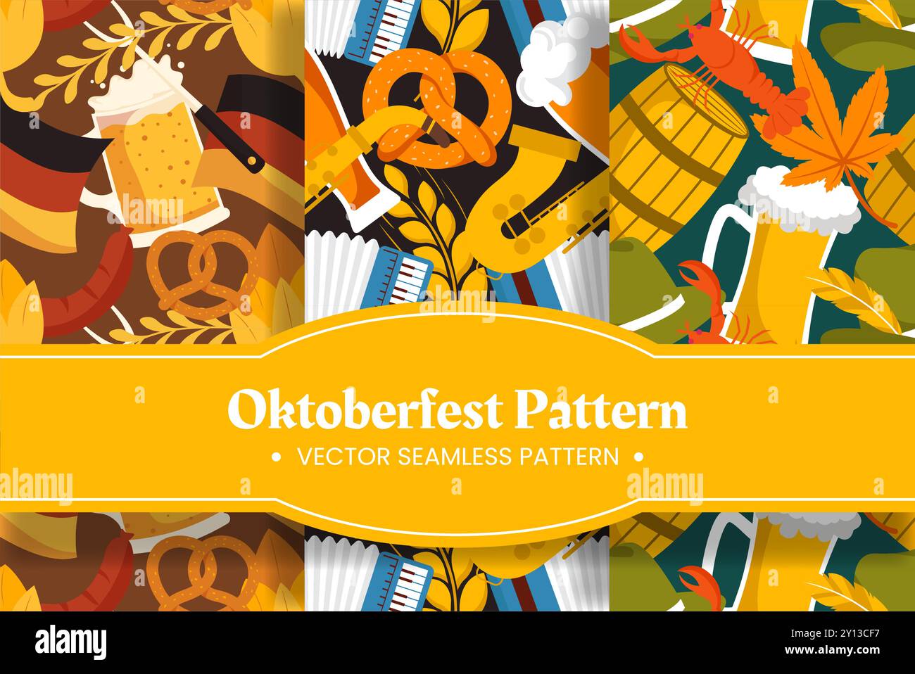 Festive Oktoberfest Seamless Pattern Design with Flat Cartoon ...