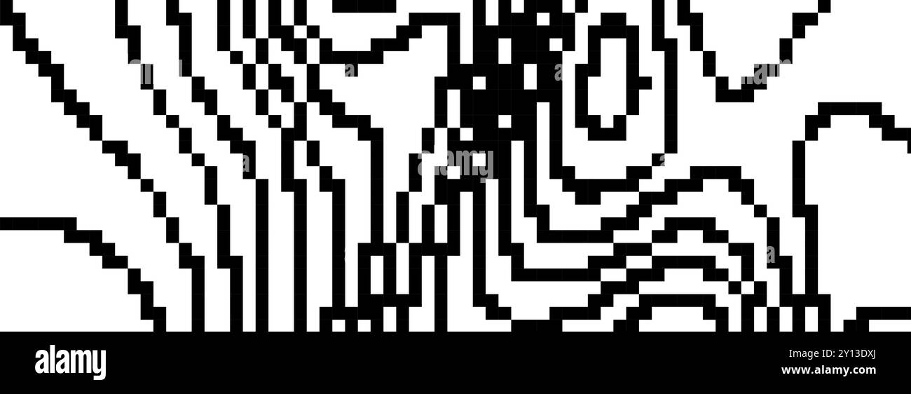 Dithered wavy curve line texture. Black pixel glitch background ...