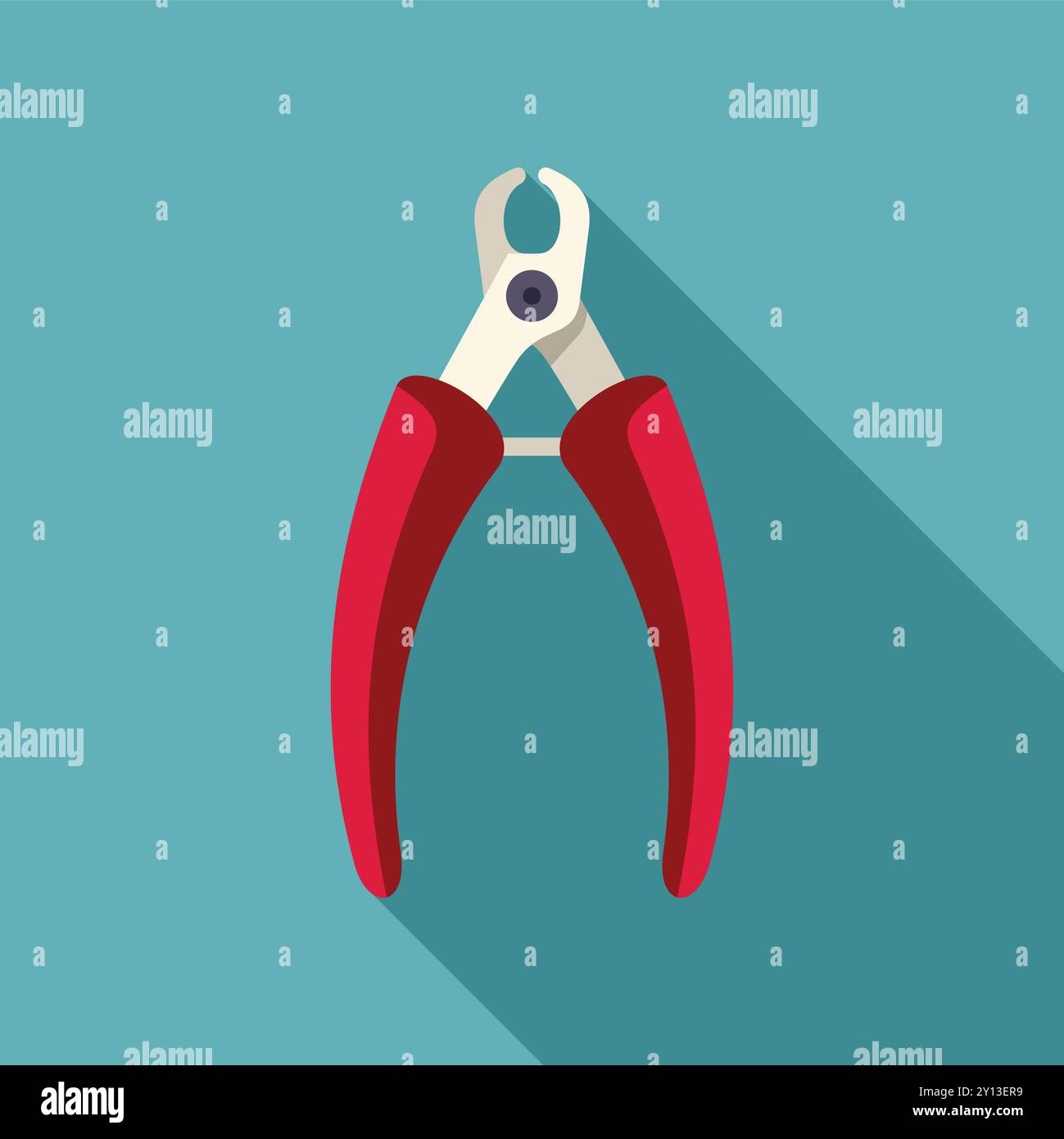 Red pet nail clipper with a long shadow on a blue background, perfect for illustrating pet grooming Stock Vector