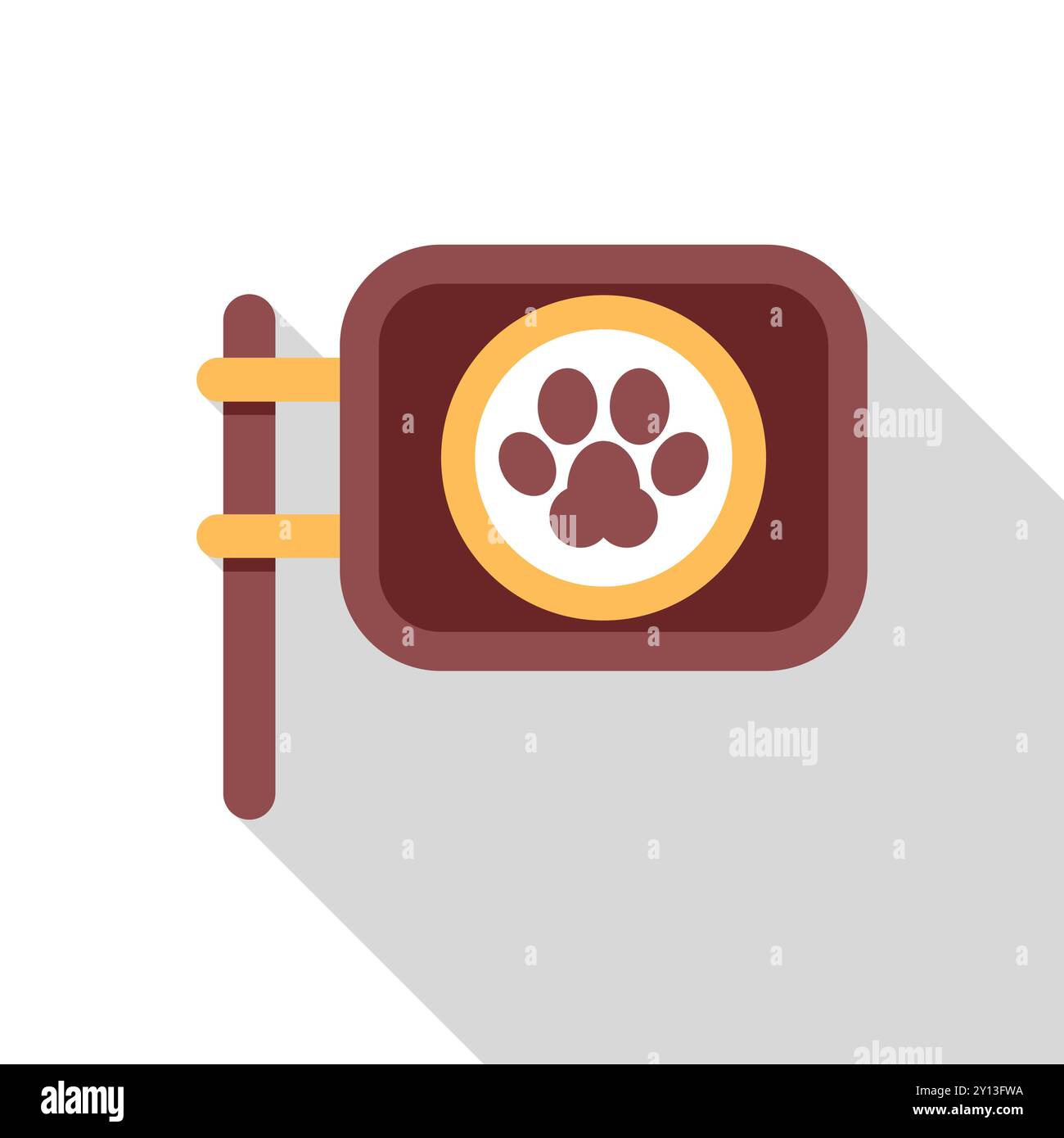 Simple flat design icon of a paw print on a round wooden sign, indicating a pet friendly place Stock Vector