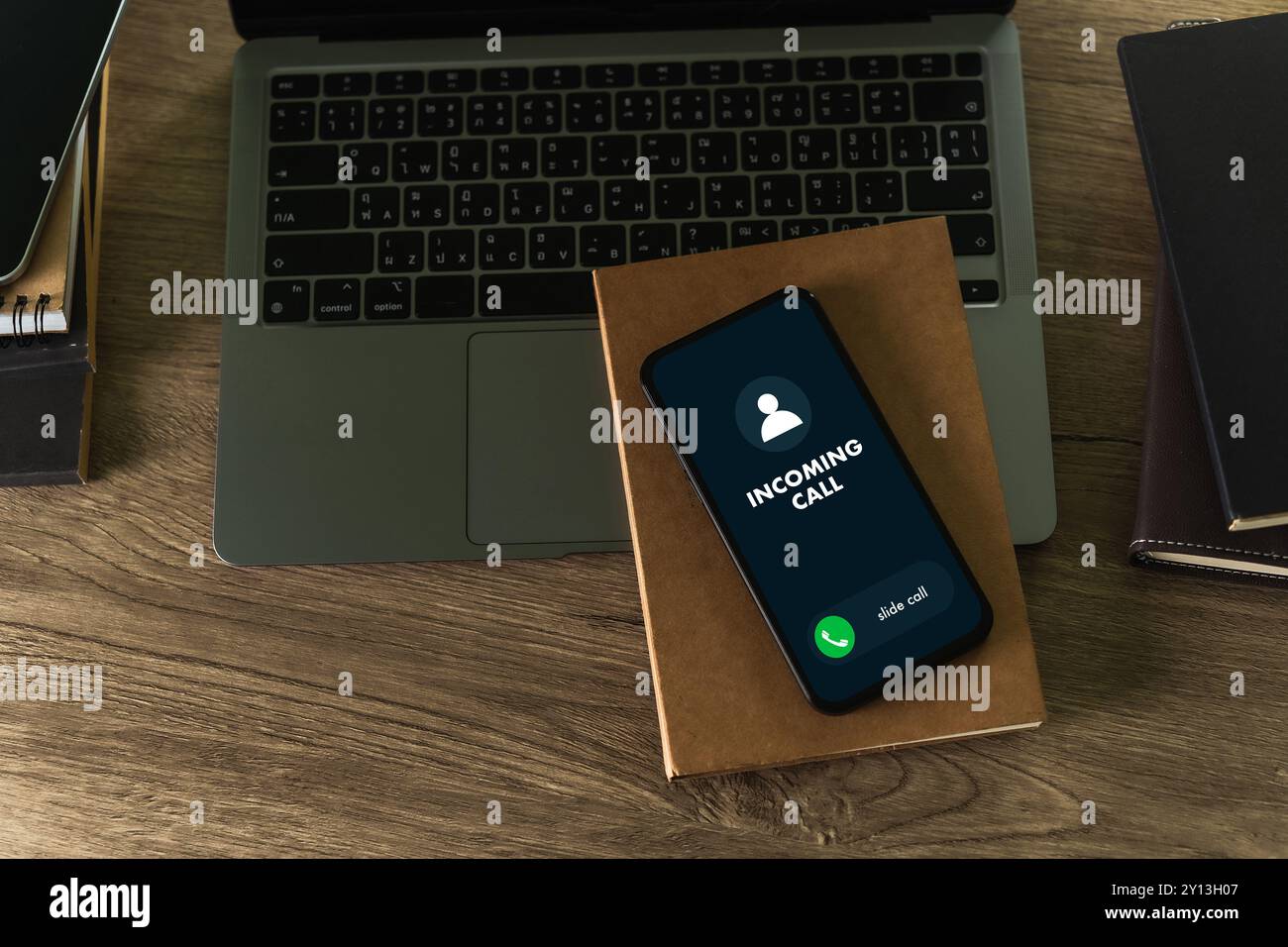 INCOMING CALL on Smartphone interface communication on a display Stock Photo