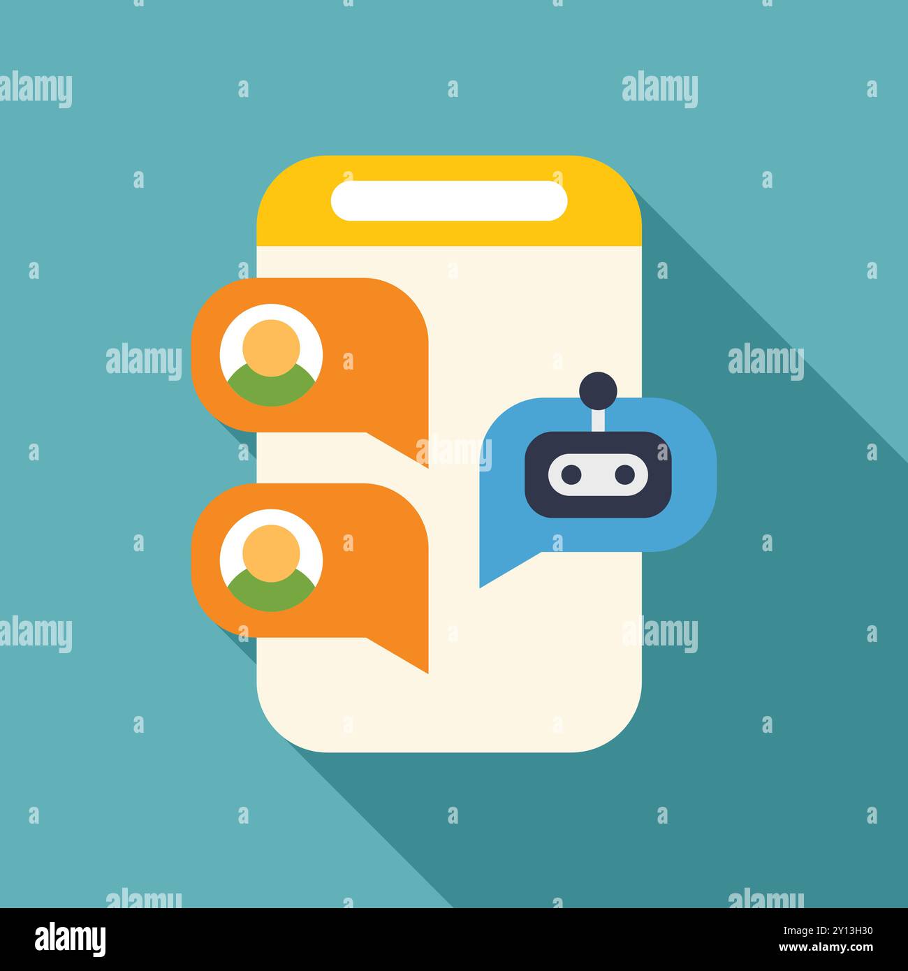 Smartphone displaying a chatbot interacting with customers in a live chat Stock Vector