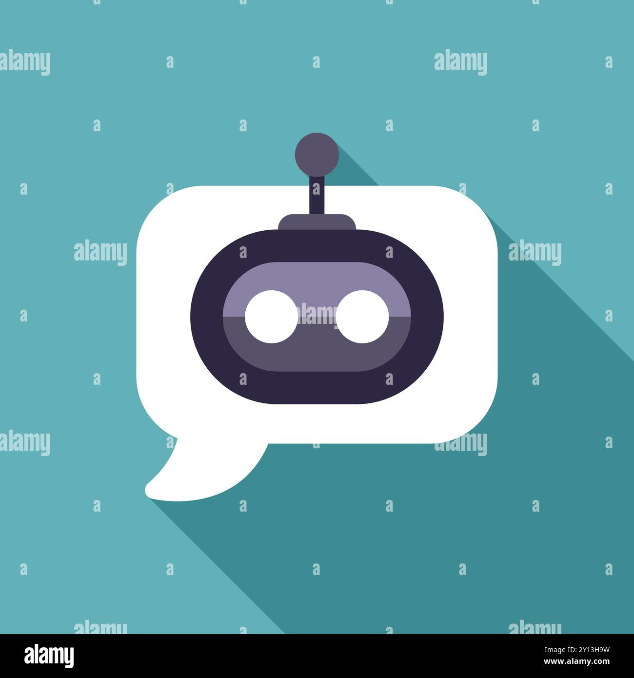 Chatbot character giving an answer inside a speech bubble, symbolizing customer support Stock Vector