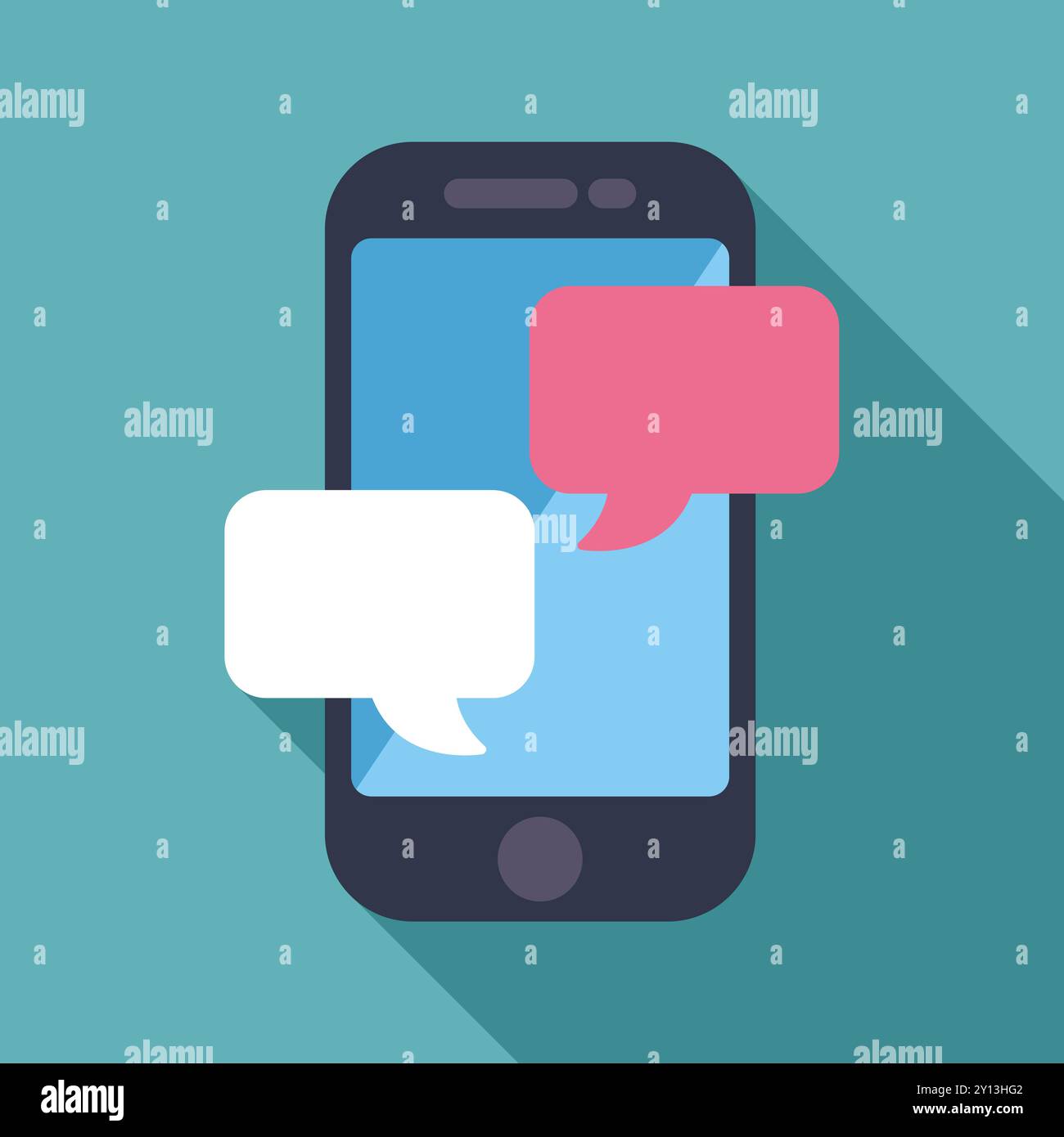Smartphone displaying two speech bubbles, representing instant messaging and communication Stock Vector