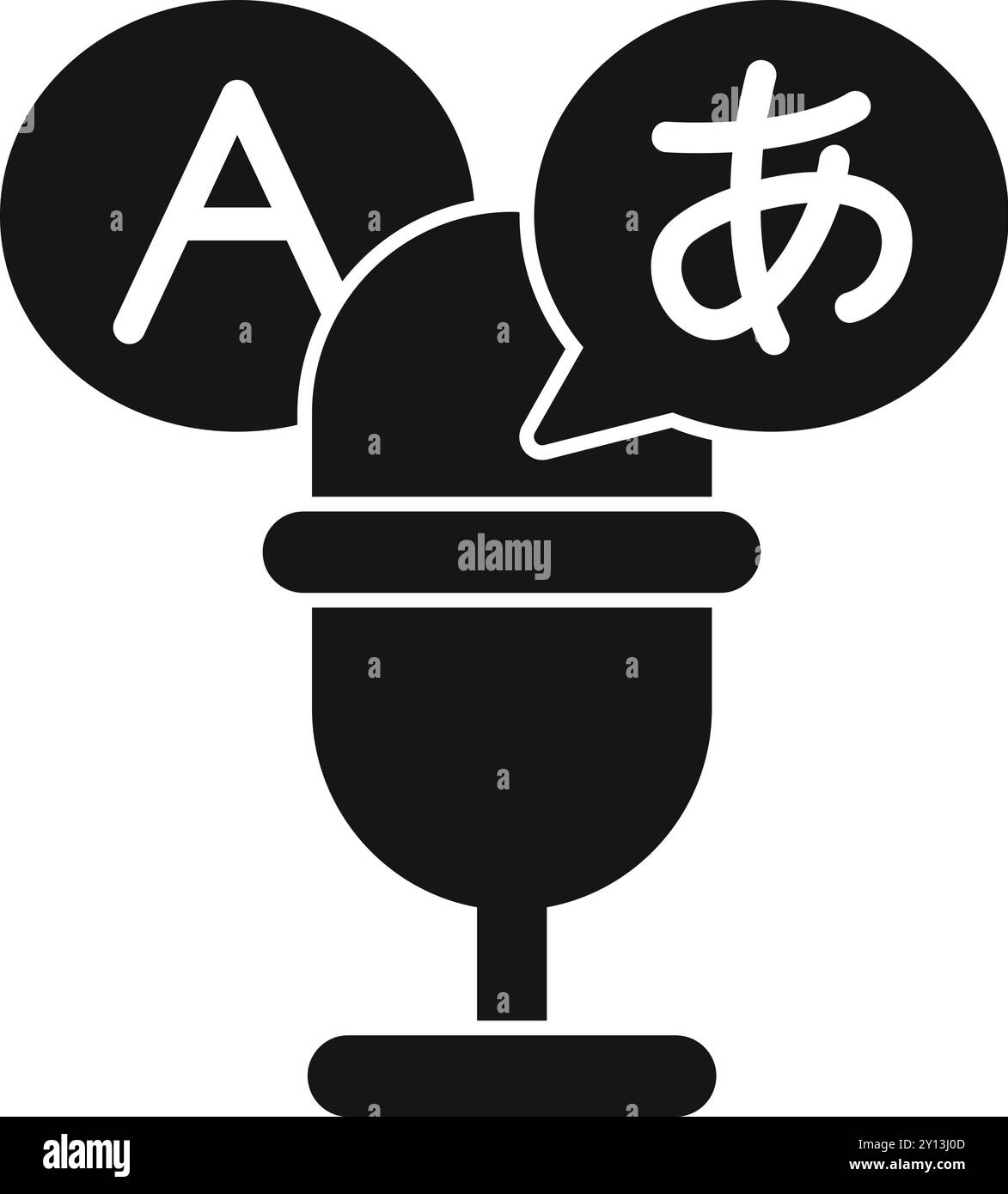 Simple icon of a microphone translating languages, featuring speech ...