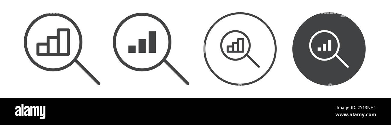Bar chart with magnifying glass icon simple flat vector symbol outline ...
