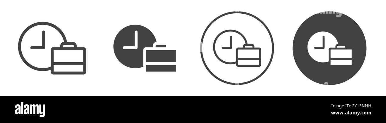 Clock and briefcase icon simple flat vector symbol outline collection set logo Stock Vector