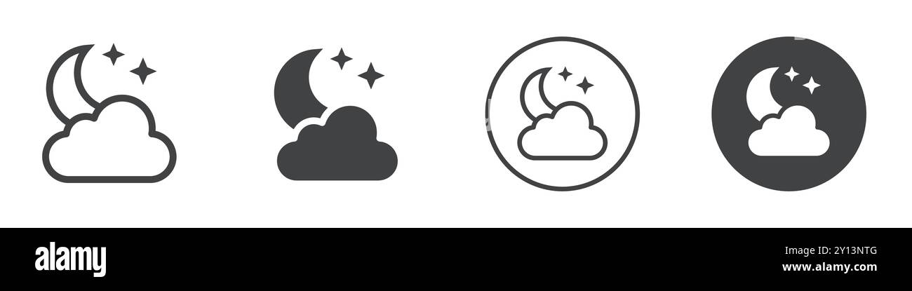 Clouds moon stars icon simple flat vector symbol outline collection set ...