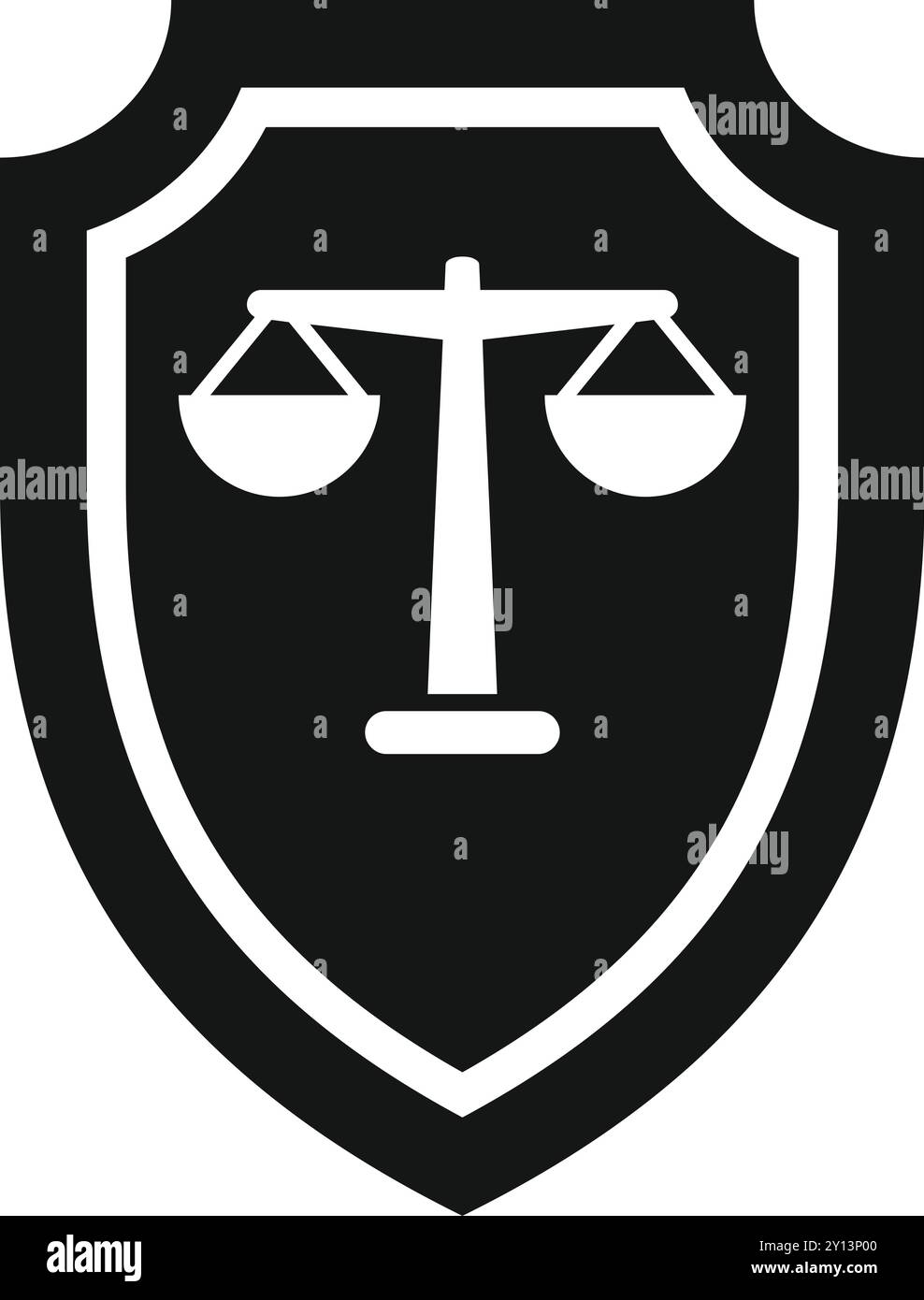 Simple vector icon of a shield protecting a justice scale, representing ...