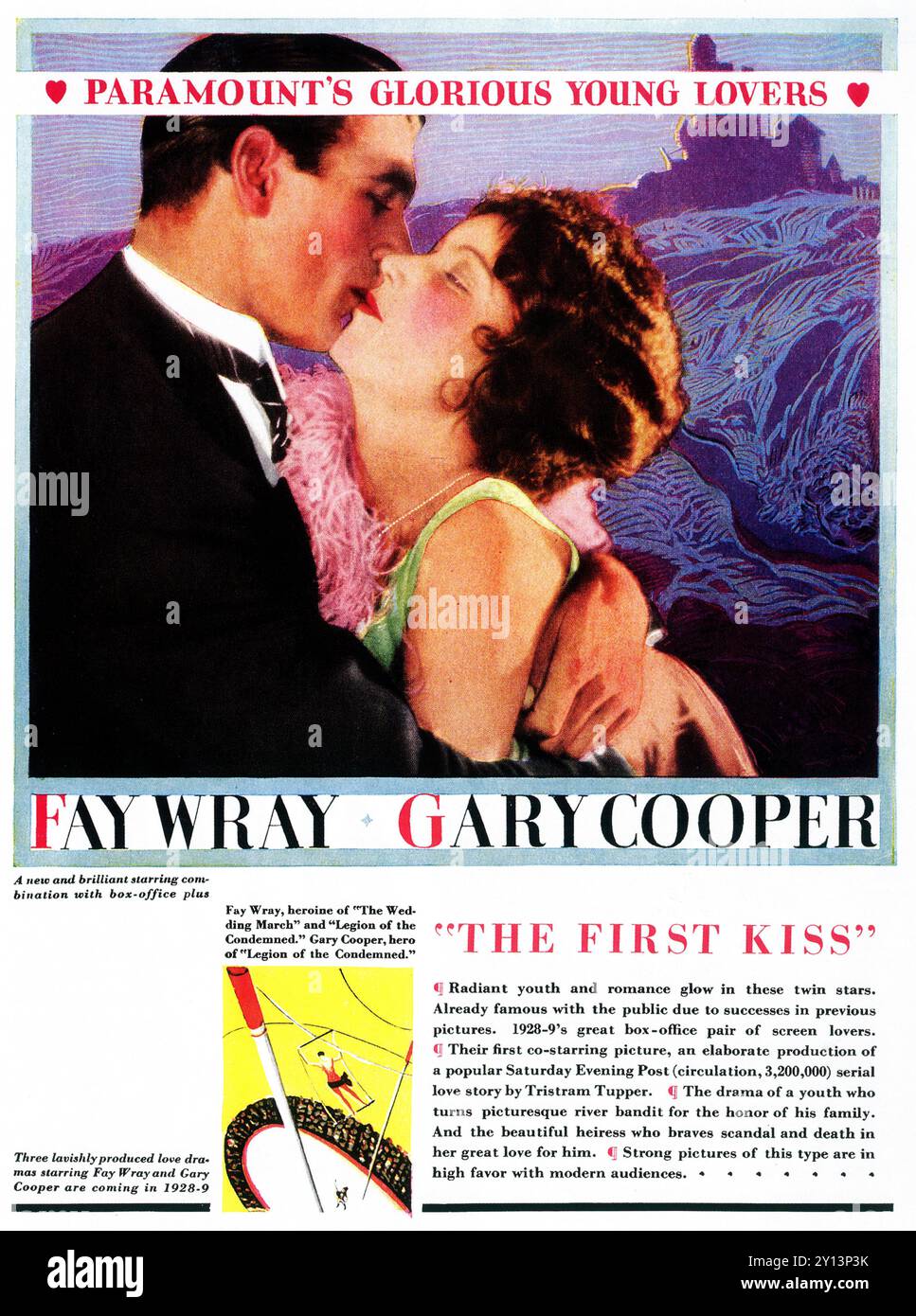 1928 The First Kiss Film Poster, Gary Cooper and Fay