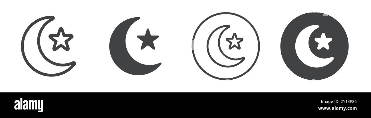 moon and Stars icon simple flat vector symbol outline collection set ...