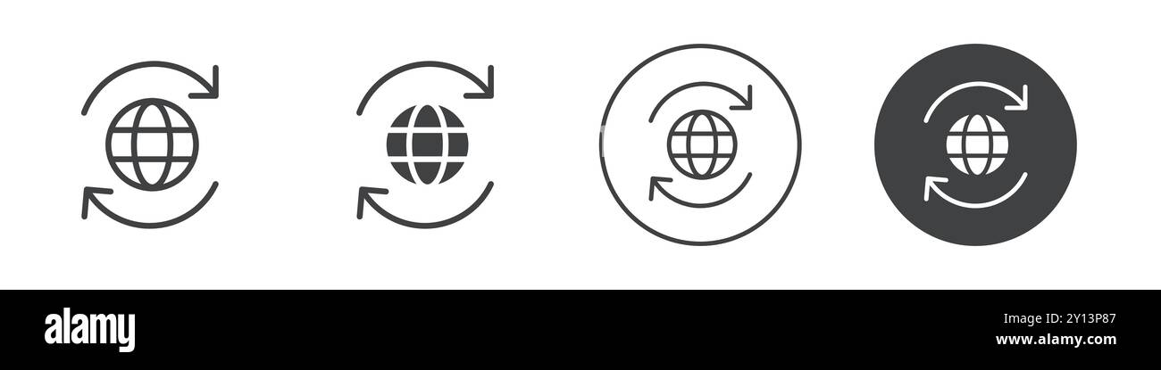 Globe and arrows icon simple flat vector symbol outline collection set ...