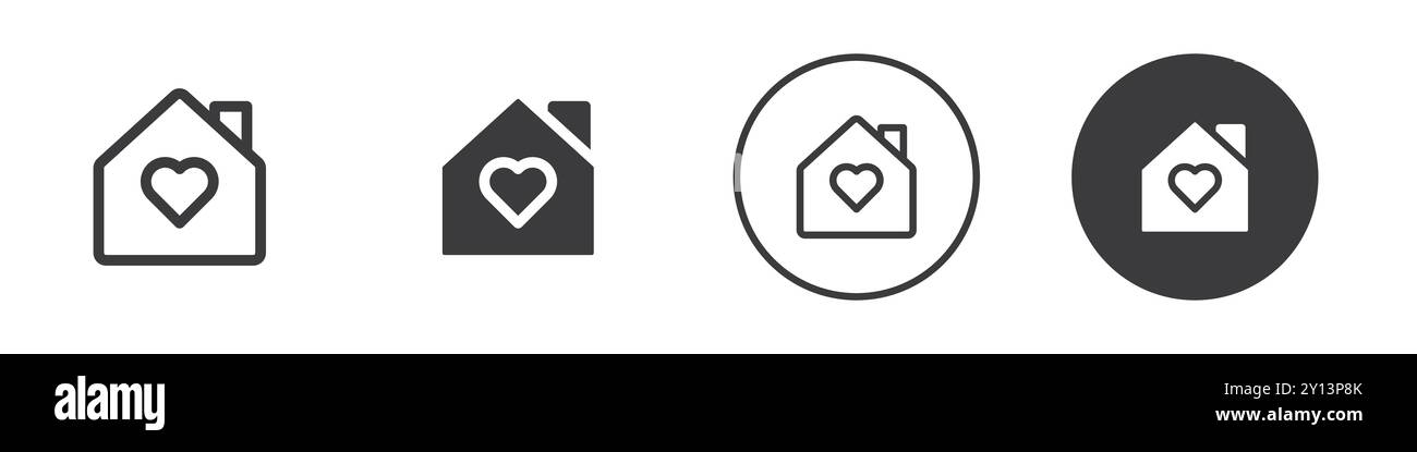 House with heart icon simple flat vector symbol outline collection set ...