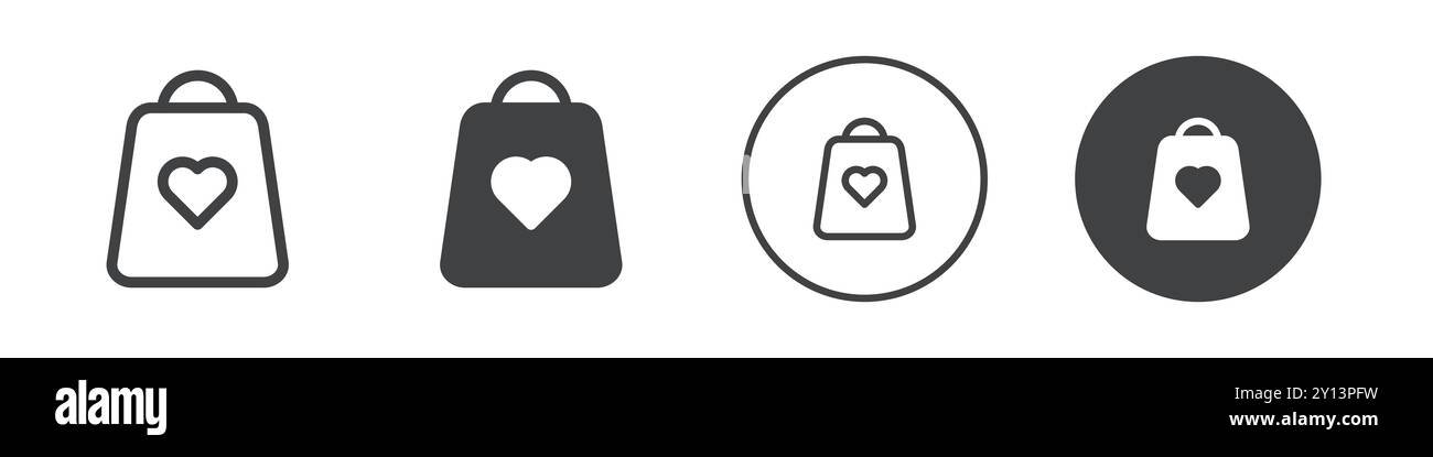 Shopping bag with heart icon simple flat vector symbol outline ...