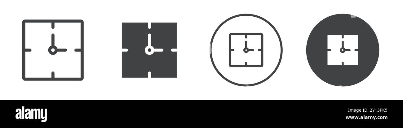 Square clock icon simple flat vector symbol outline collection set logo Stock Vector
