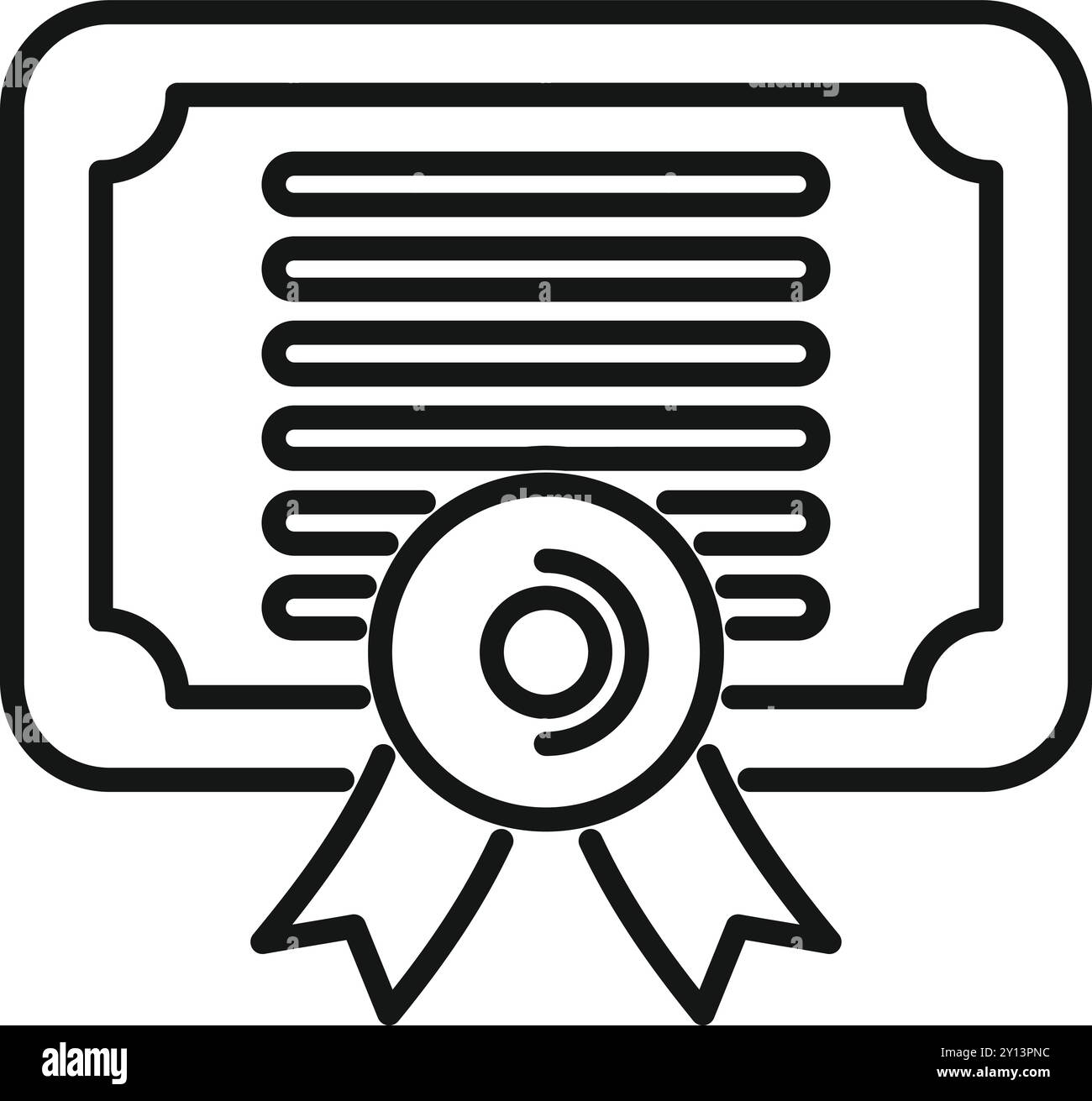 Diploma with ribbon showing graduating certificate icon, outline style ...
