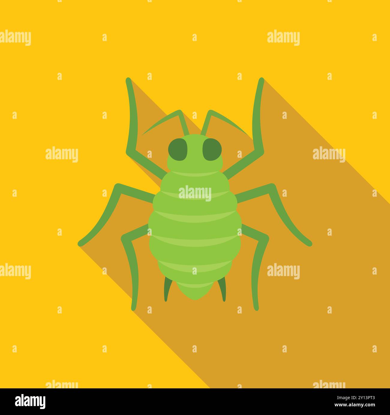 Green aphid icon in flat style with long shadow on yellow background Stock Vector