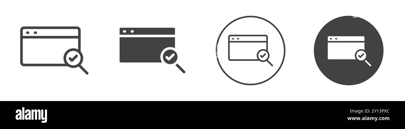 Web page with a magnifying glass and check mark icon simple flat vector ...