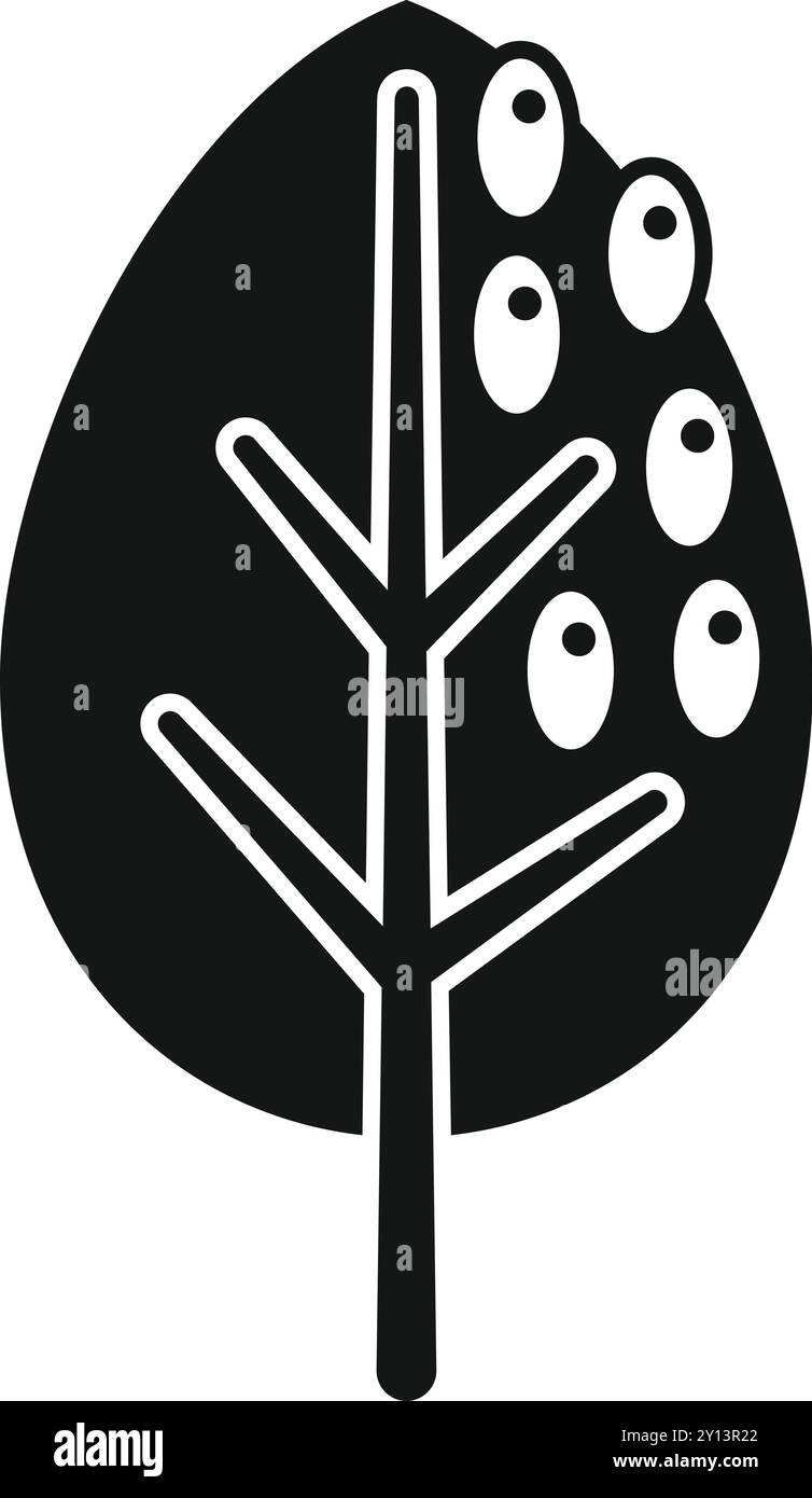 Simple black and white icon of an olive branch with olives growing on ...